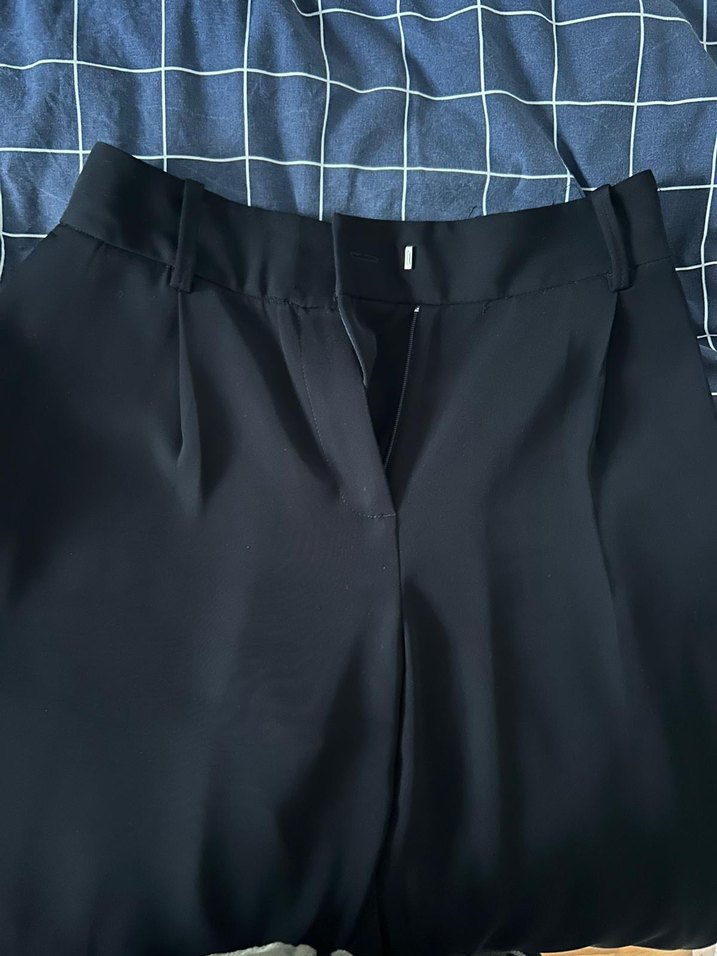 Lacivert Pilili Kadın Kumaş Pantolon - Görsel 3