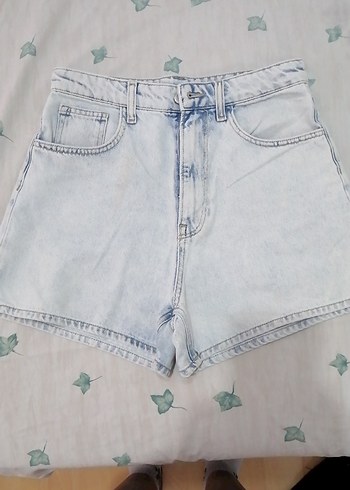 Zara Kadın Buz mavisi Batik Desenli Mini Denim Şort