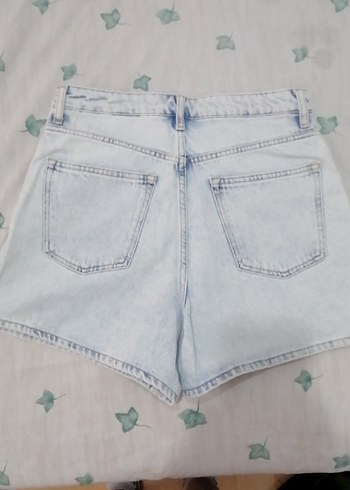 38 Beden Kadın Buz mavisi Batik Desenli Mini Denim Şort