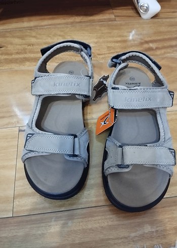 Gri Erkek Kayışlı deri Kinetix Sandalet - Görsel 5