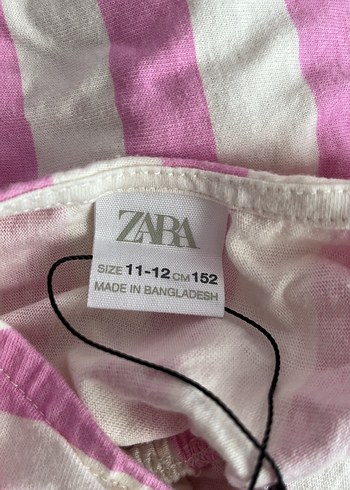 12-13 Yaş Beden Zara Kız Çocuk Pembe Çizgili Askılı Elbise