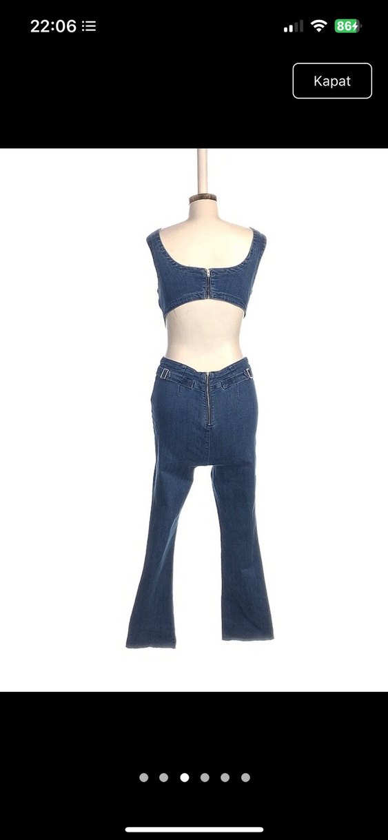 Kadın Lacivert Denim Tulum - Görsel 3