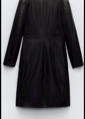 Düğmeli Siyah Deri Kadın Uzun KABAN - Görsel 3