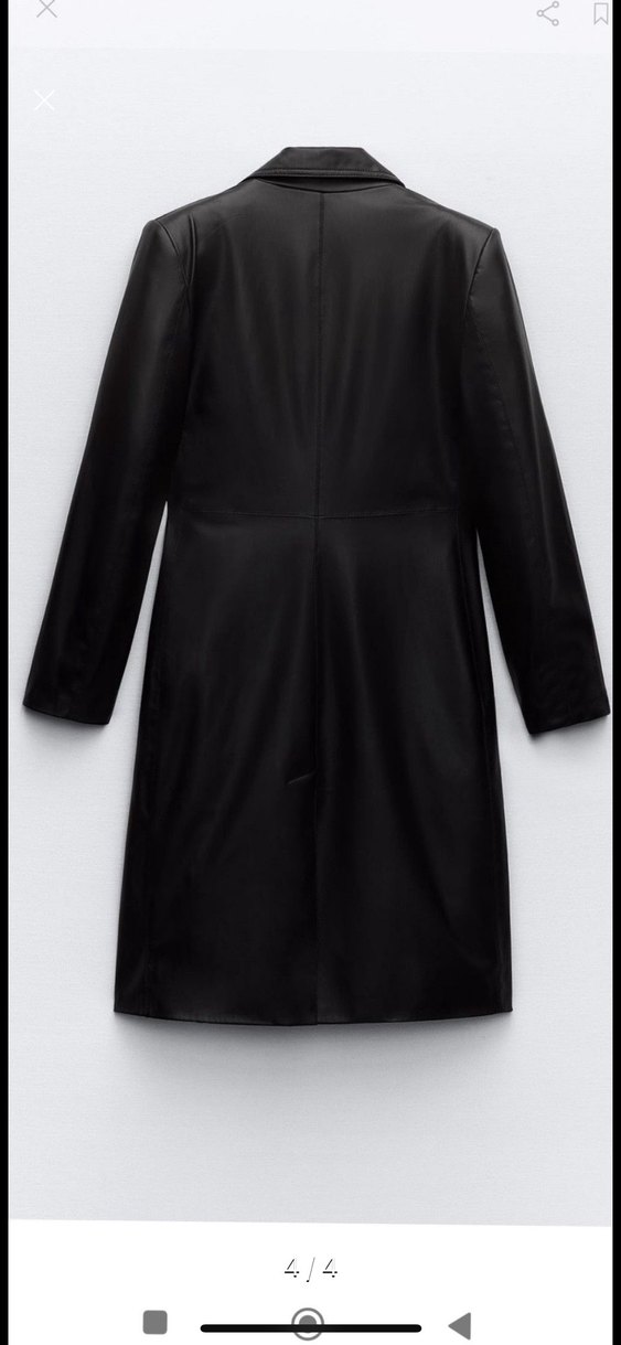 Düğmeli Siyah Deri Kadın Uzun KABAN - Görsel 3