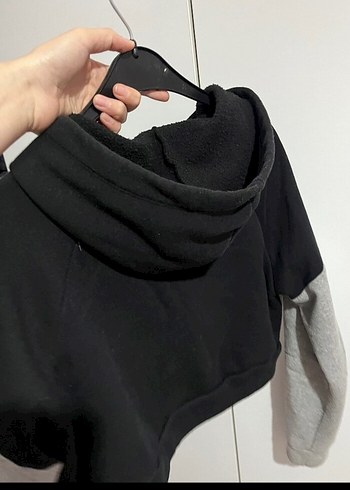 s Beden Gri Kapüşonlu Fermuarlı Sweatshirt