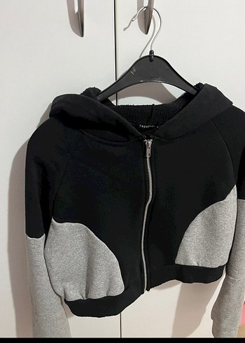 s Beden gri Renk Gri Kapüşonlu Fermuarlı Sweatshirt