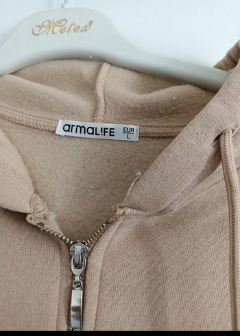 l Beden Bej Kapüşonlu Fermuarlı Kadın Sweatshirt