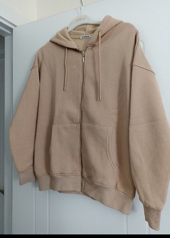 Diğer Bej Kapüşonlu Fermuarlı Kadın Sweatshirt