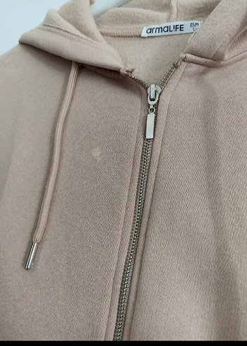 l Beden camel Renk Bej Kapüşonlu Fermuarlı Kadın Sweatshirt