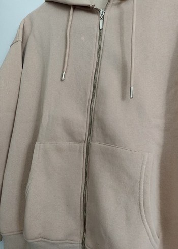 Bej Kapüşonlu Fermuarlı Kadın Sweatshirt