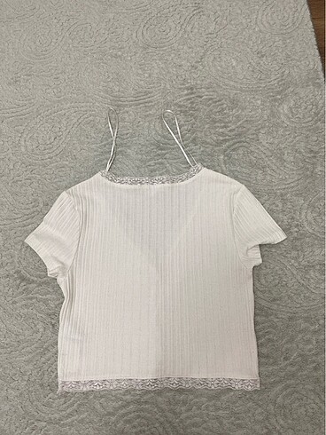 s Beden Koton dantelli düğmeli crop bluz