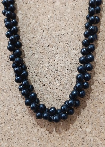 Uzun Siyah Boncuklu Örme Kadın Kolye - Görsel 3