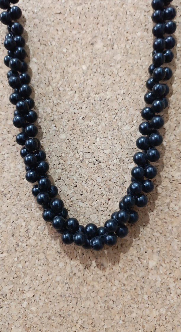 Uzun Siyah Boncuklu Örme Kadın Kolye - Görsel 3