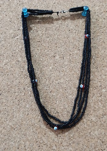 Uzun Siyah Boncuklu Yılan Desenli Kadın Kolye - Görsel 2