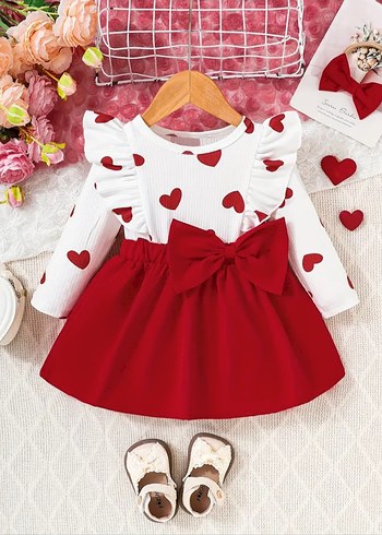Kız Bebek Fırfırlı Kırmızı Elbise Seti - Görsel 2