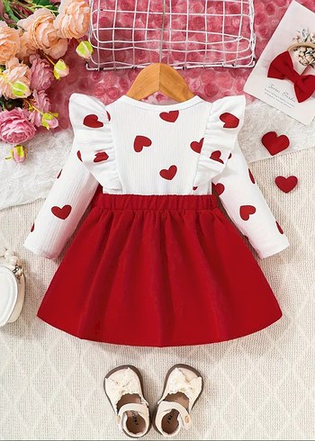 Kız Bebek Fırfırlı Kırmızı Elbise Seti - Görsel 3