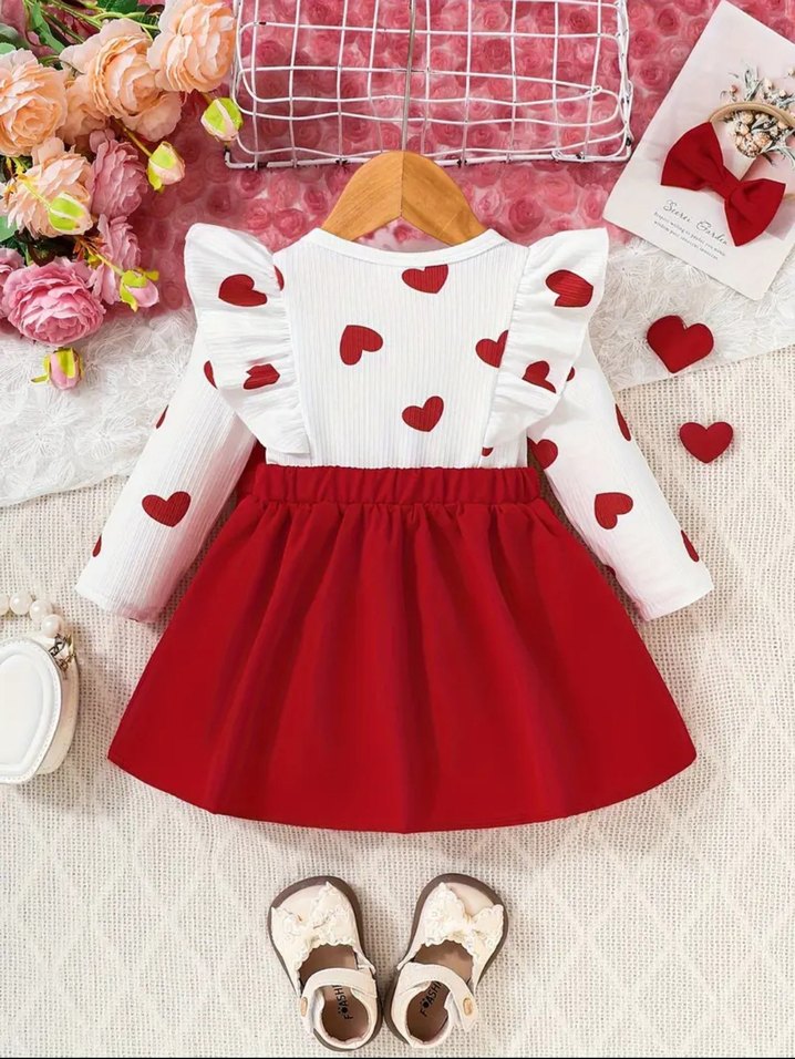 Kız Bebek Fırfırlı Kırmızı Elbise Seti - Görsel 3