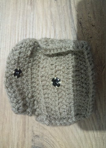 Kahverengi Kedi Kulaklı Örgü Cüzdan - Görsel 2