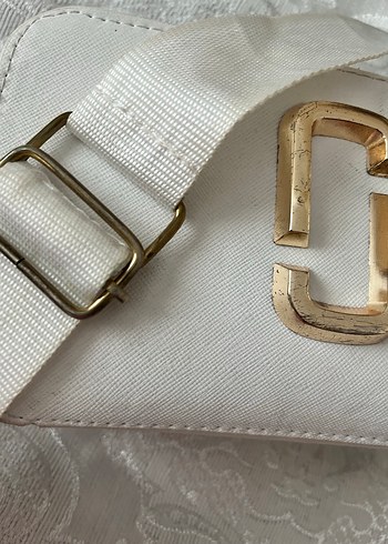 Beyaz Kadın Deri Omuz Çantası, Tokalı - Görsel 2