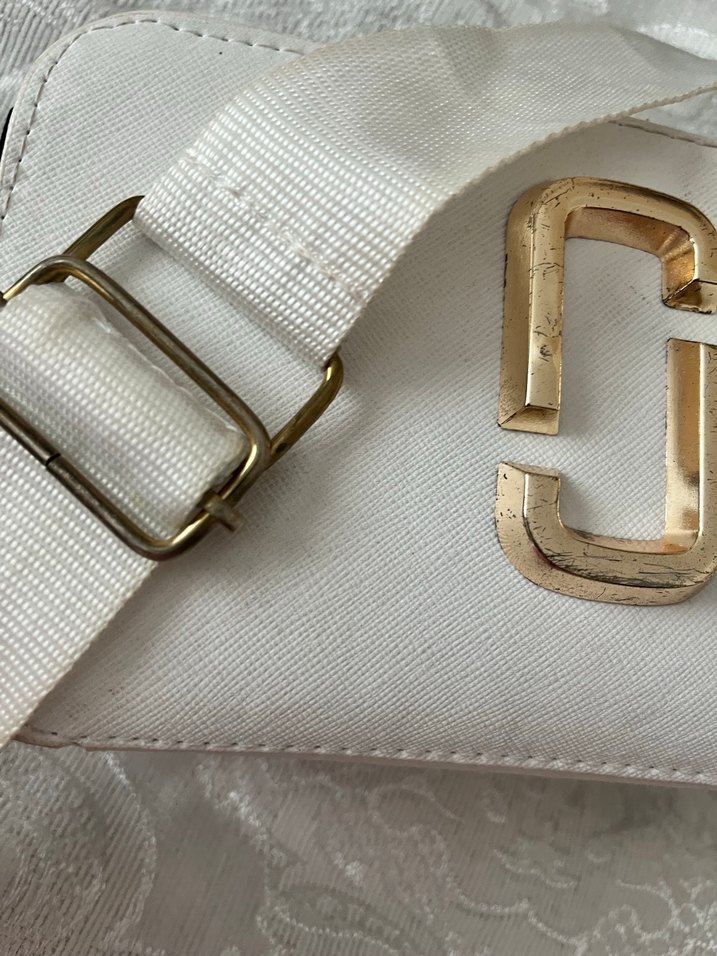 Beyaz Kadın Deri Omuz Çantası, Tokalı - Görsel 2