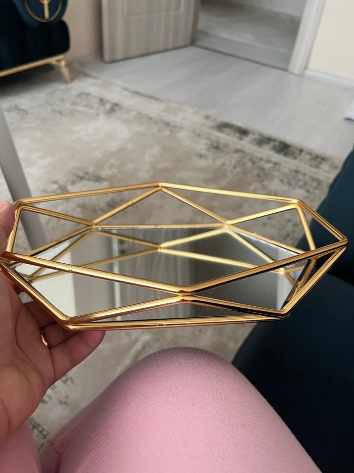 Altın Renkli Dekoratif Geometrik Ayna - Görsel 3