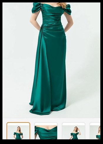 Drapeli Yeşil Uzun Abiye Elbise - Görsel 2