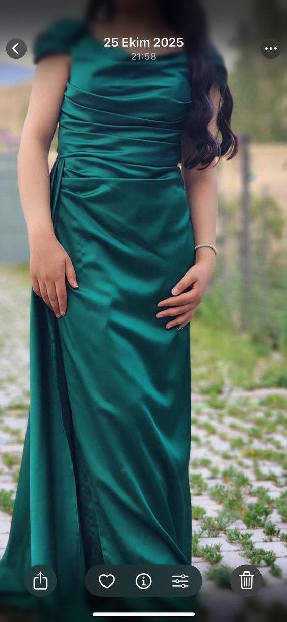 Drapeli Yeşil Uzun Abiye Elbise - Görsel 3