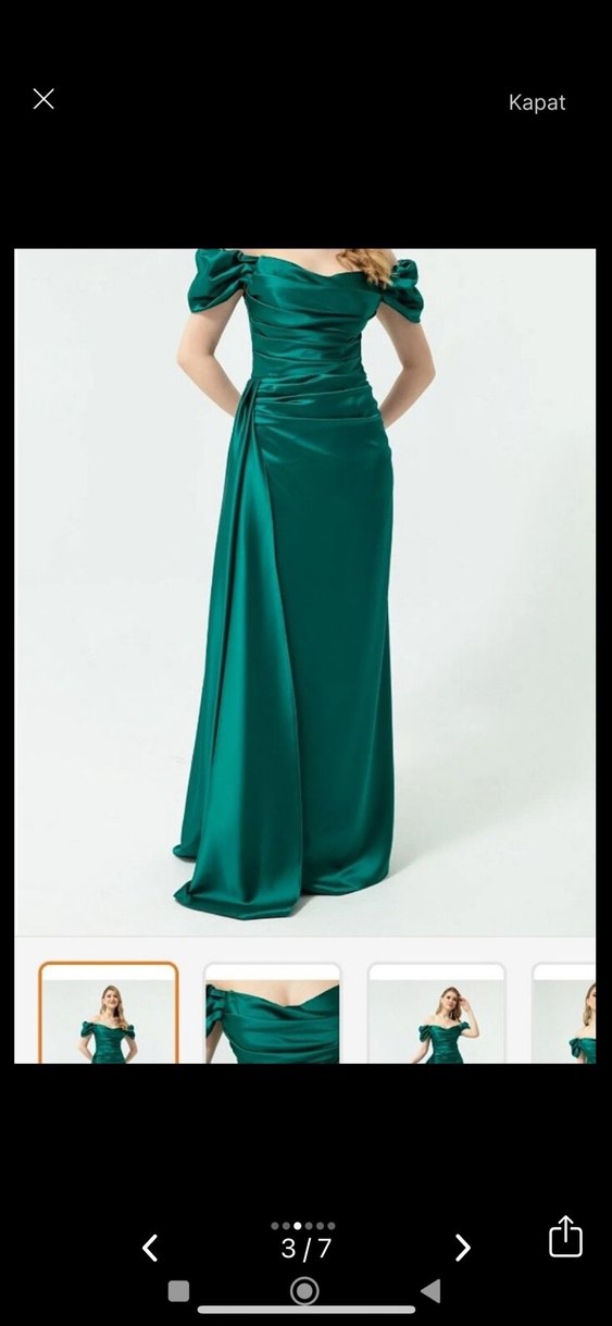 Drapeli Yeşil Uzun Abiye Elbise - Görsel 2