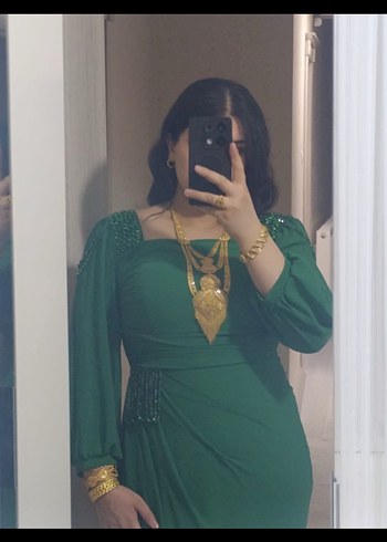 Yeşil Uzun Bohem V Yaka Elbise - Görsel 2