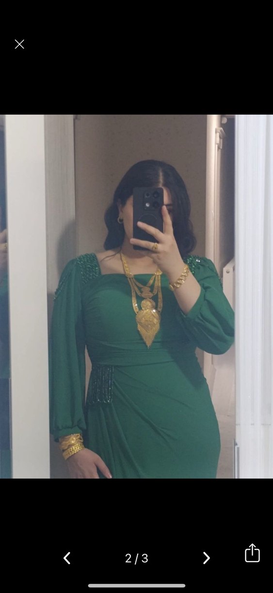 Yeşil Uzun Bohem V Yaka Elbise - Görsel 2