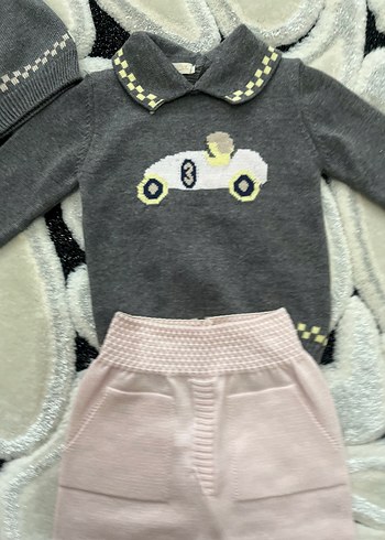 Gri Nakışlı Örgü Bebek Kız Takımı - Görsel 5