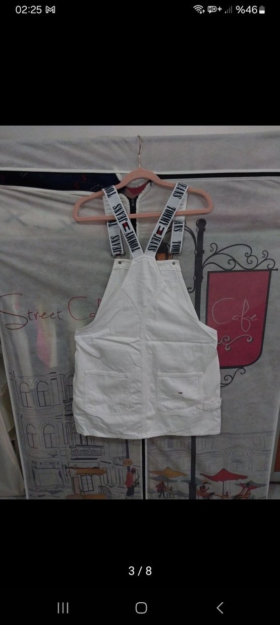 TOMMY HİLFİGER Beyaz Mini Denim Kısa Salopet - Görsel 3