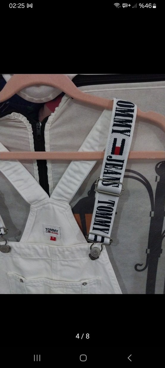 TOMMY HİLFİGER Beyaz Mini Denim Kısa Salopet - Görsel 4