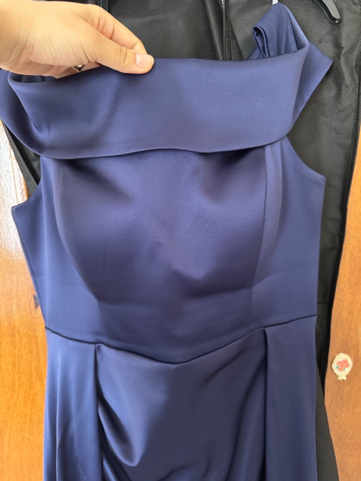 Uzun Lacivert Straplez Saten Abiye Elbise - Görsel 3