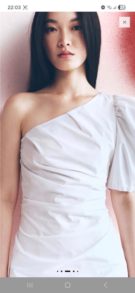 Tek Omuz Drapeli Beyaz Mini Elbise - Görsel 2