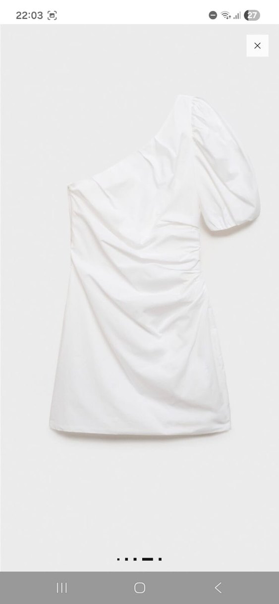 Tek Omuz Drapeli Beyaz Mini Elbise - Görsel 3