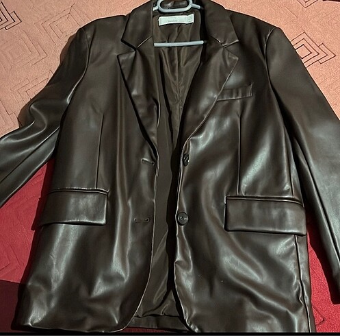 Kahverengi deri blazer