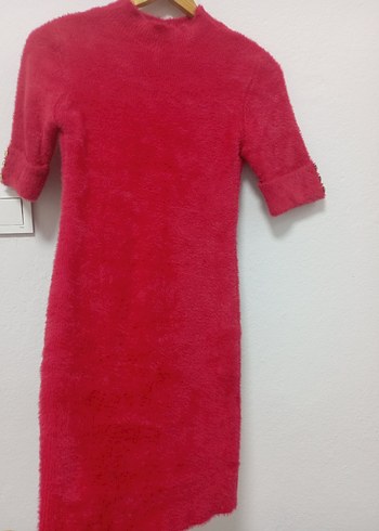 Düğmeli Kırmızı Kadın Mini Elbise - Görsel 2