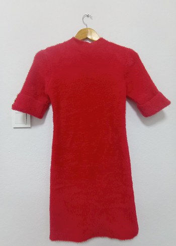 Düğmeli Kırmızı Kadın Mini Elbise - Görsel 4