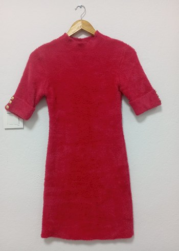 Düğmeli Kırmızı Kadın Mini Elbise - Görsel 5