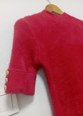 Düğmeli Kırmızı Kadın Mini Elbise - Görsel 3