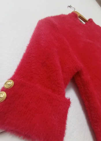 Düğmeli Kırmızı Kadın Mini Elbise - Görsel 8