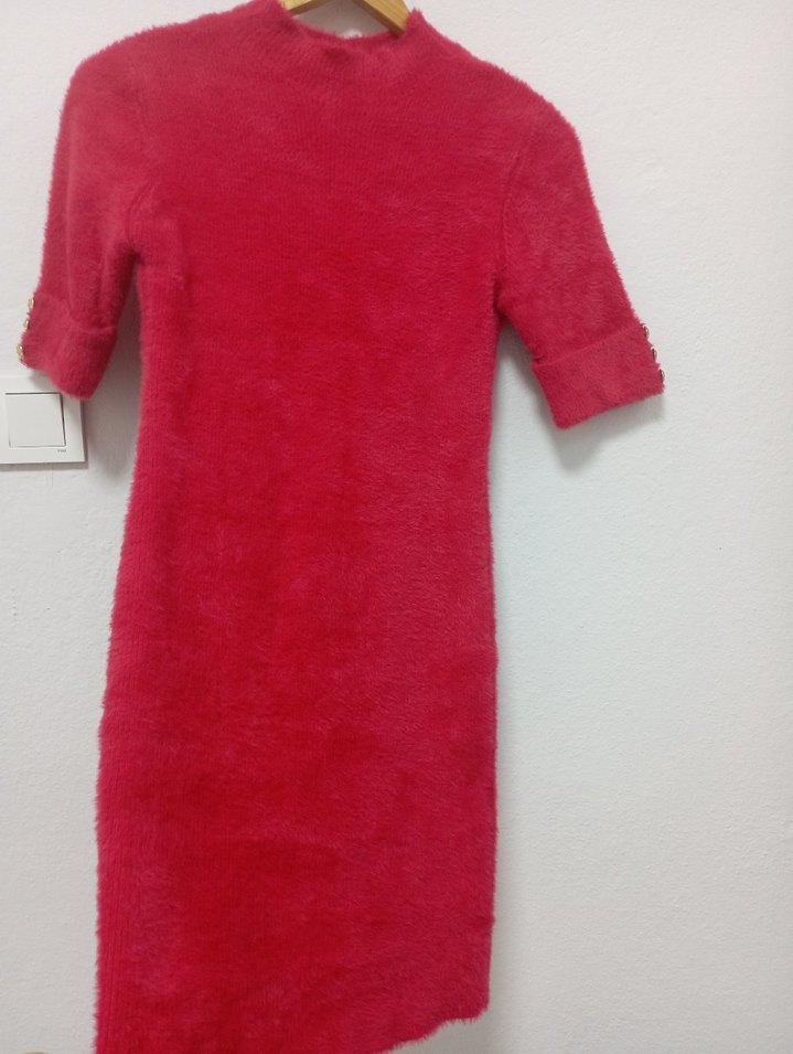 Düğmeli Kırmızı Kadın Mini Elbise - Görsel 2