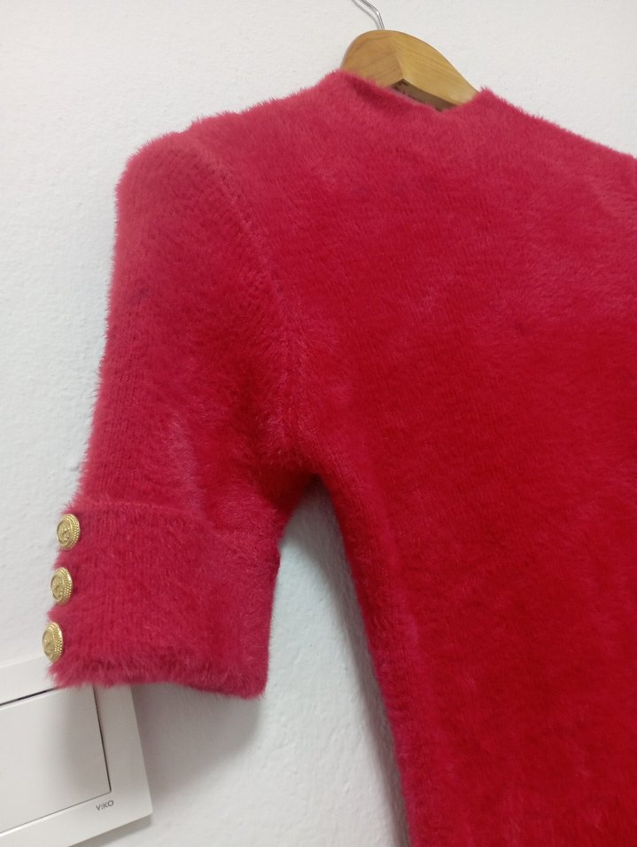 Düğmeli Kırmızı Kadın Mini Elbise - Görsel 3