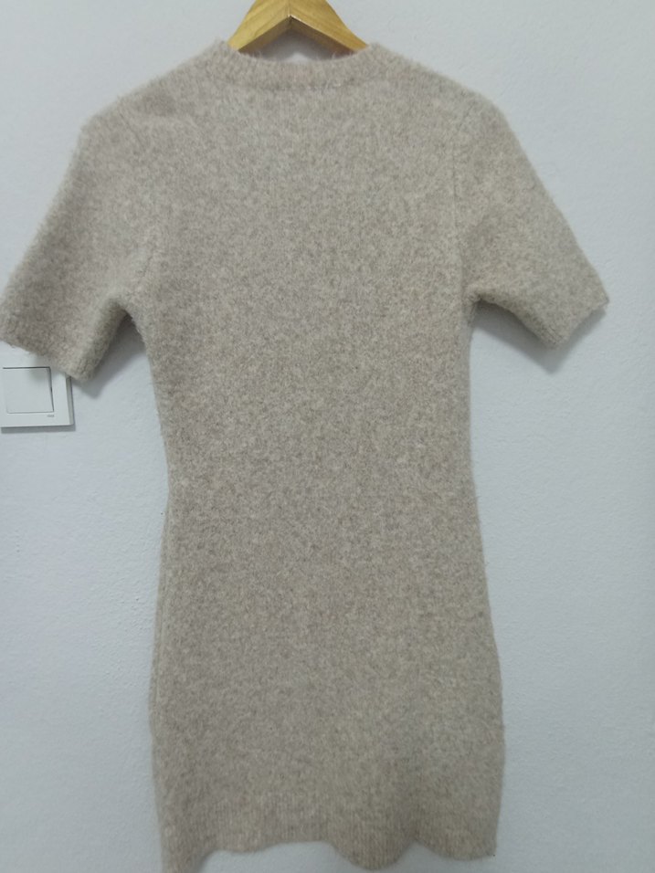 Bej Kadın Kısa Kollu Yün  Elbise - Görsel 2