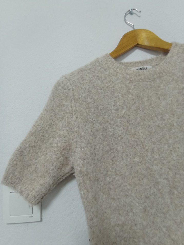 Bej Kadın Kısa Kollu Yün  Elbise - Görsel 3