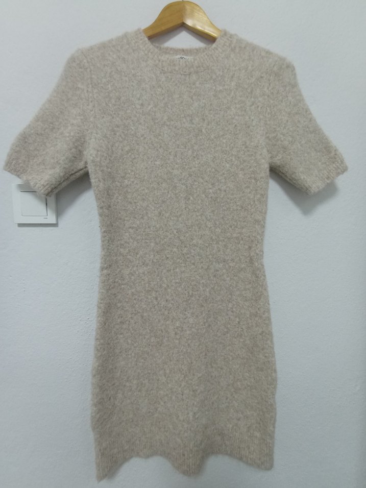 Bej Kadın Kısa Kollu Yün  Elbise - Görsel 5