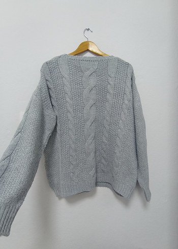 Gri Örgü Kadın Triko Kazak - Görsel 3