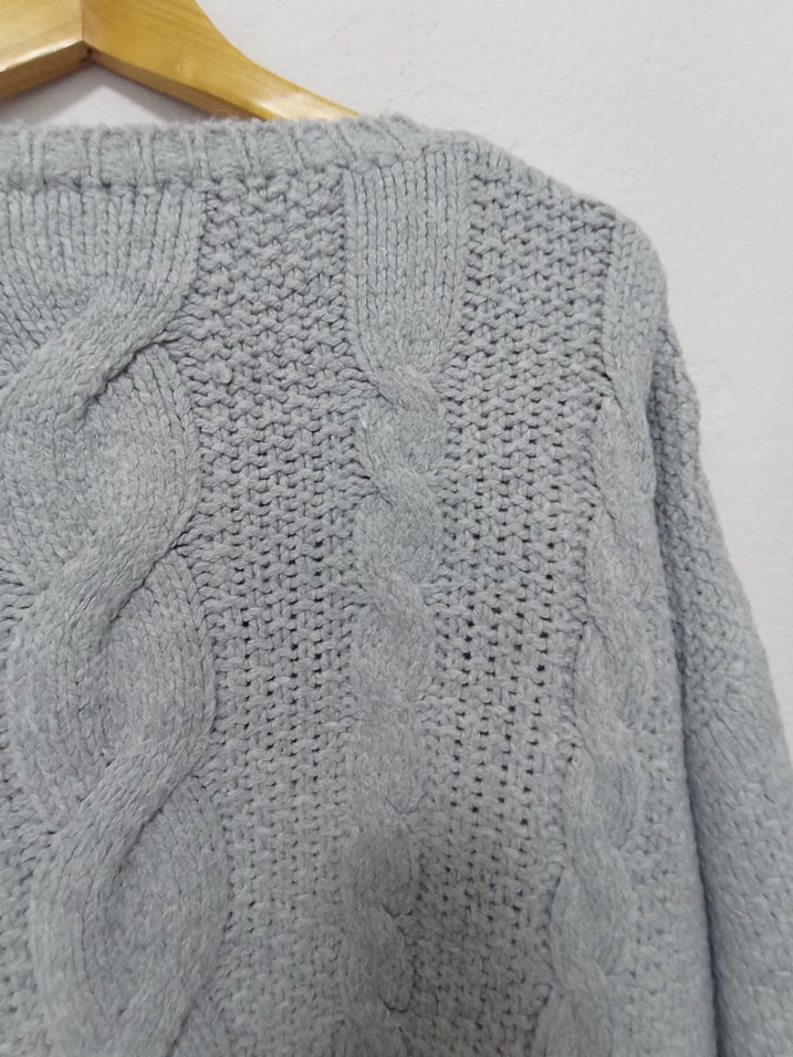 Gri Örgü Kadın Triko Kazak - Görsel 4