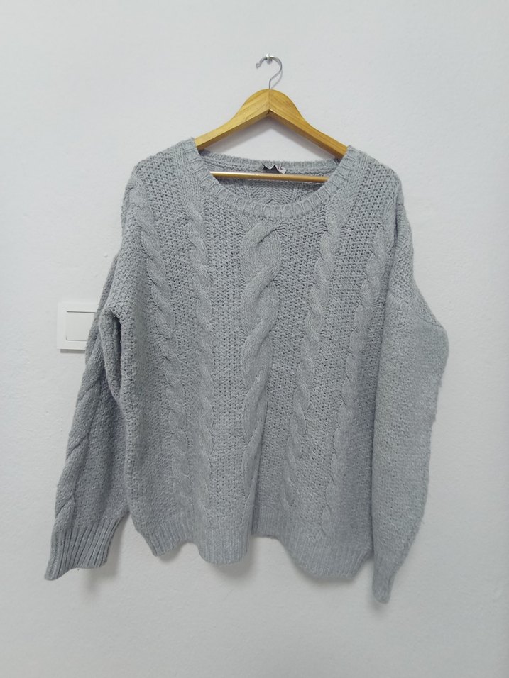 Gri Örgü Kadın Triko Kazak - Görsel 2